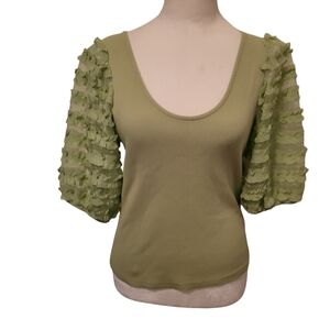 Anthropologie Dolan Ruffle Puff Top Green sz S